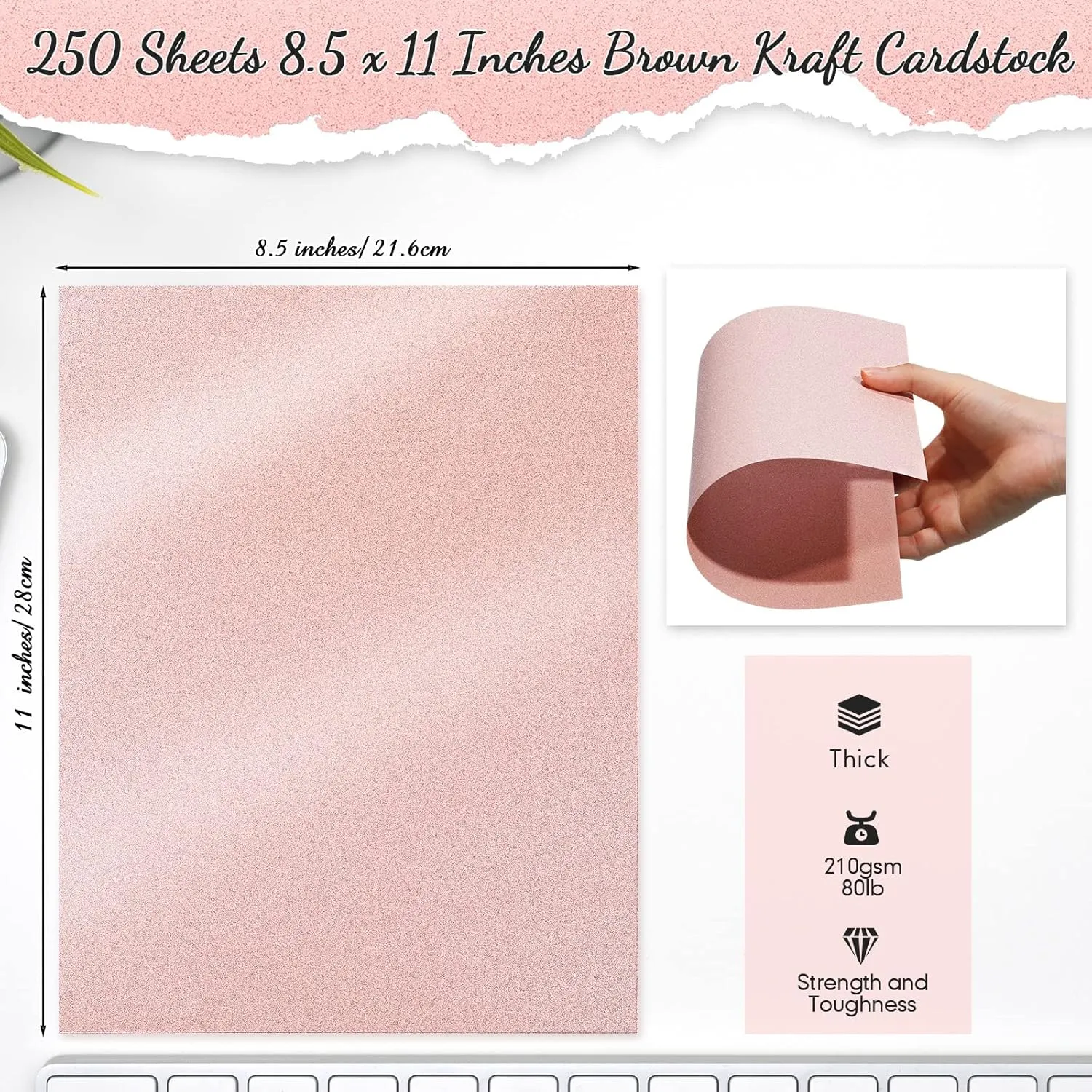 250 Sheets 8.5 x 11 Inch Metallic Paper Shimmer Card Stock 80lb 210 Gsm Double Sided Card Stock Printer Paper for Weddings Birthdays Craft Use Invitations Certificates DIY Cards (Pink)