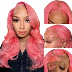 26 Inch Pink Lace Front Wig 13x4 HD Lace Pink Body Wave Wig Human Hair Pre Plucked Colored Body Wave Wig Human Hair For Women 150% Density Strawberry Body Wave Lace Front Wig
