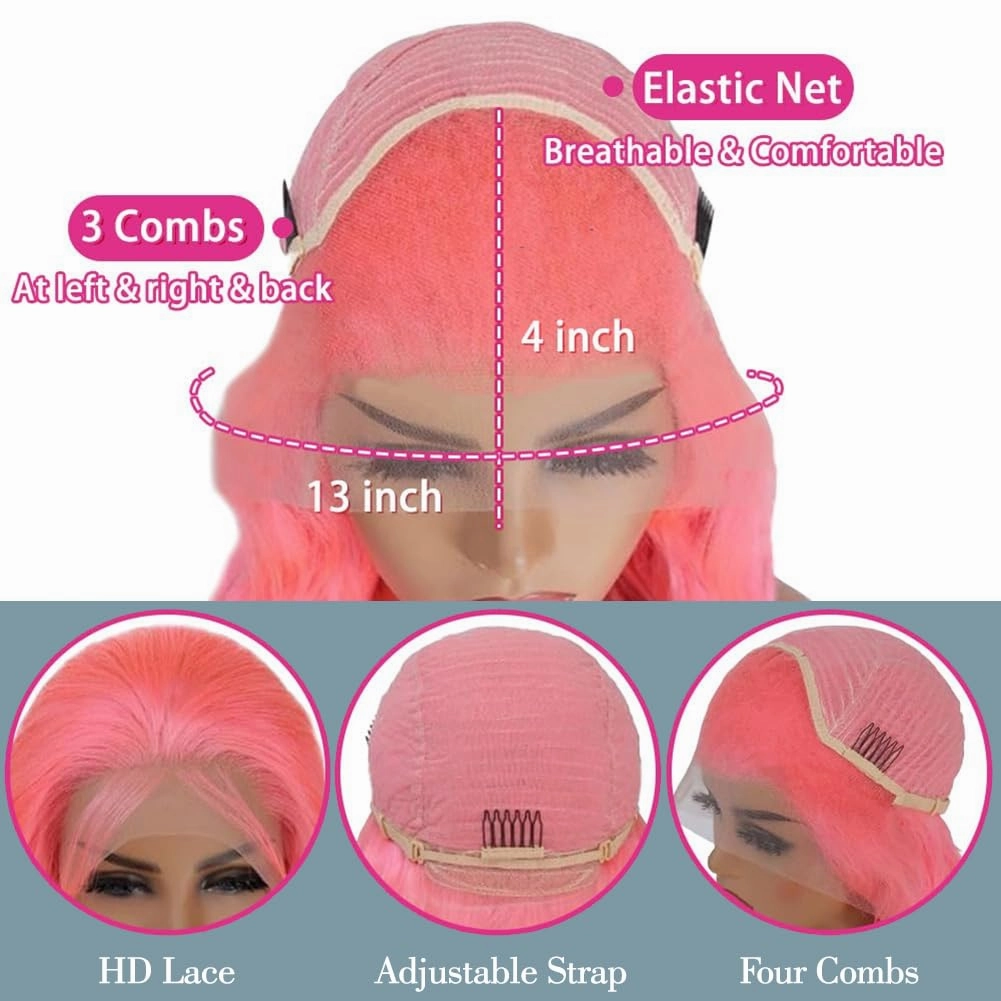 26 Inch Pink Lace Front Wig 13x4 HD Lace Pink Body Wave Wig Human Hair Pre Plucked Colored Body Wave Wig Human Hair For Women 150% Density Strawberry Body Wave Lace Front Wig