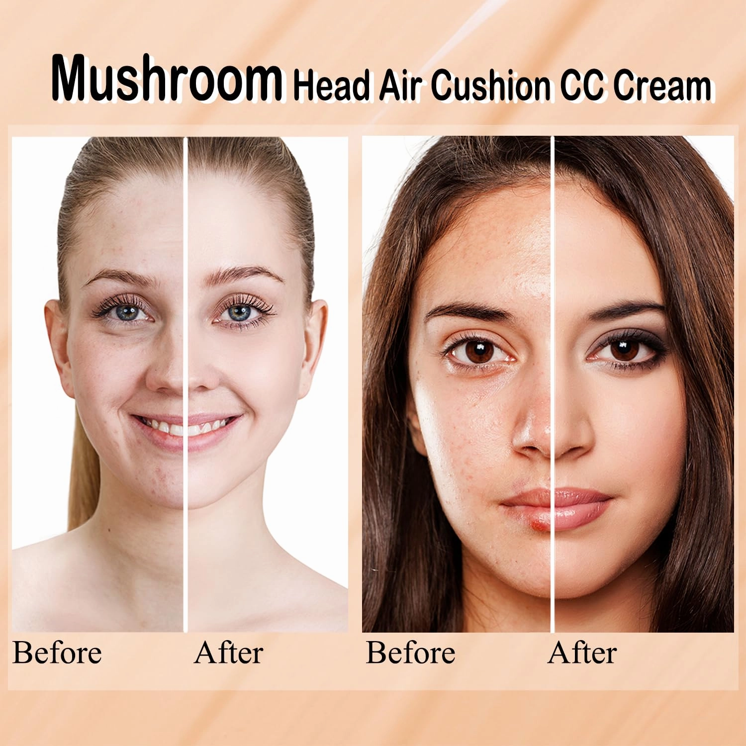 2 PCS Mushroom Head Air Cushion CC Cream Nature Foundation,Foundation Brush Powder Brush,Moisturizing Concealer, Bright Makeup Base Long Lasting with Mushroom Makeup Sponge(#04 Buff Beige)