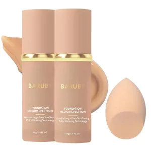 2PCS 4 in 1 Color-Changing foundation Liquid - Moisturizing Medium Full Coverage Concealer, Medium Spectrum Foundation Cream Moisturizing Nourishing,Waterproof & Sweatproof 40ml/1.41 FL.OZ*2