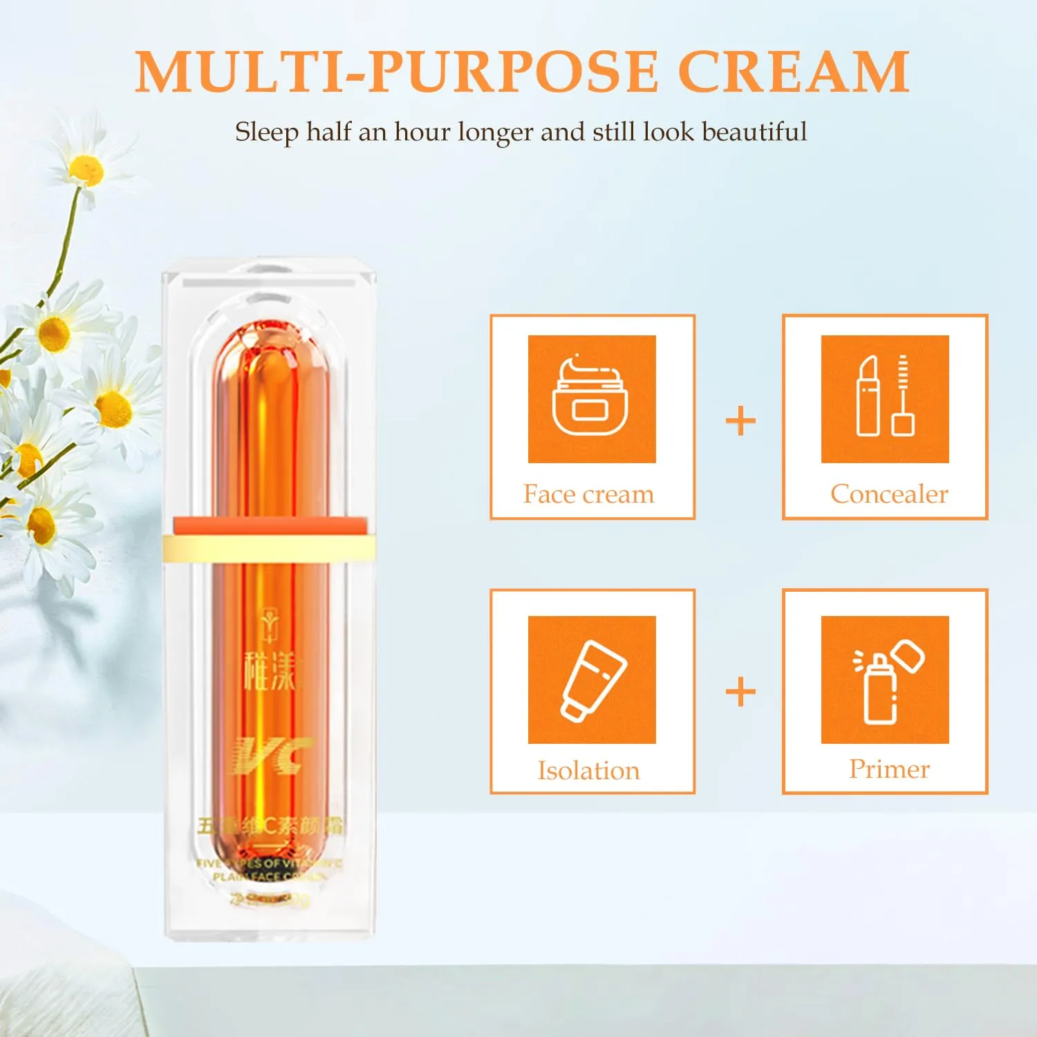 2Pcs Five Vitamin C Tone-Up Cream, Five Vitamin C Cream, Five Vitamin C BB Cream, Five Vitamin C Natural Makeup Cream, Vitamin C Tone-Up Lazy Concealer Face Cream