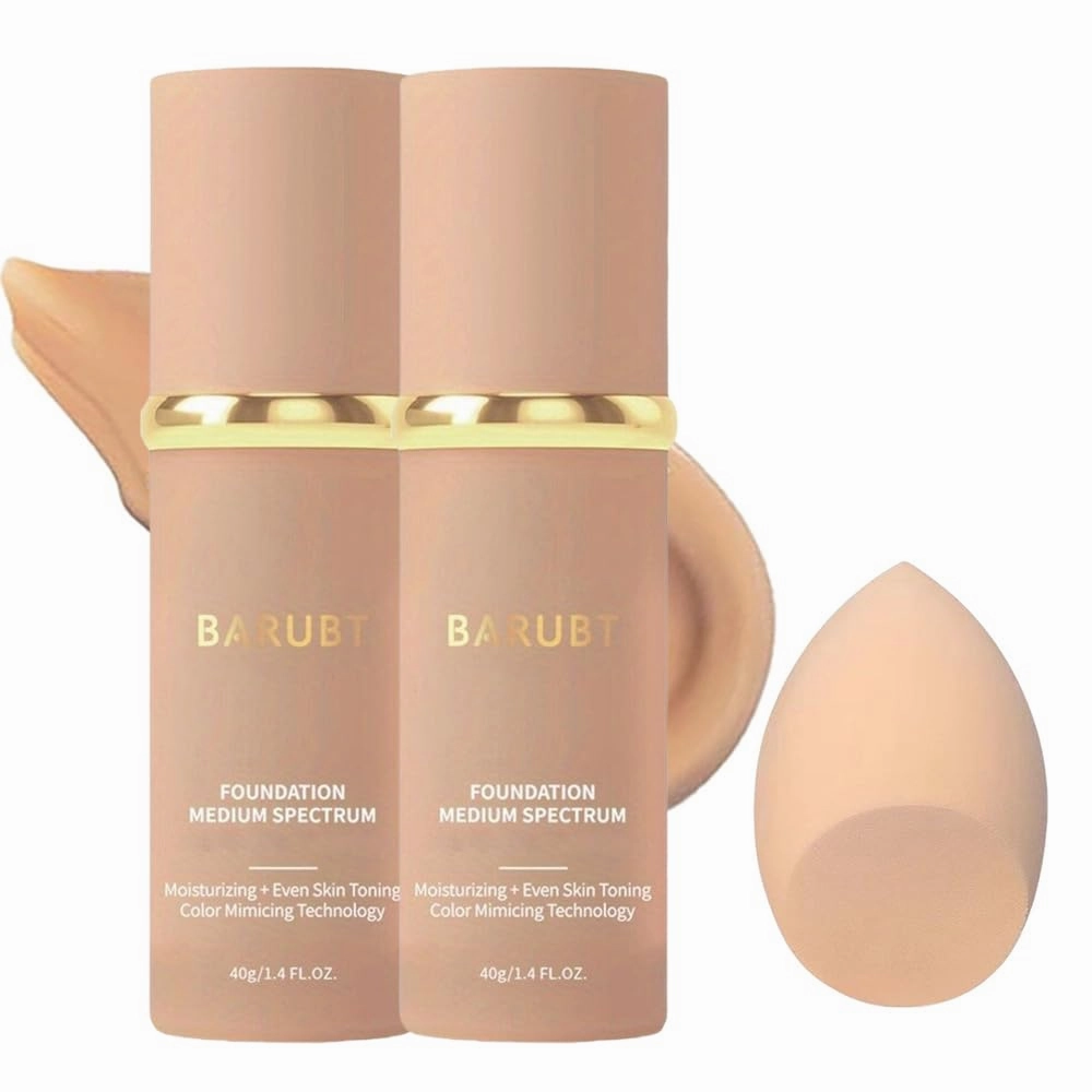 2PCS 4 in 1 Color-Adapting foundation Liquid - Moisturizing Medium Full Coverage Concealer, Medium Spectrum Foundation Cream Moisturizing Nourishing,Waterproof & Sweatproof 40ml/1.41 FL.OZ*2