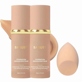 2PCS 4 in 1 Color-Adapting foundation Liquid - Moisturizing Medium Full Coverage Concealer, Medium Spectrum Foundation Cream Moisturizing Nourishing,Waterproof & Sweatproof 40ml/1.41 FL.OZ*2