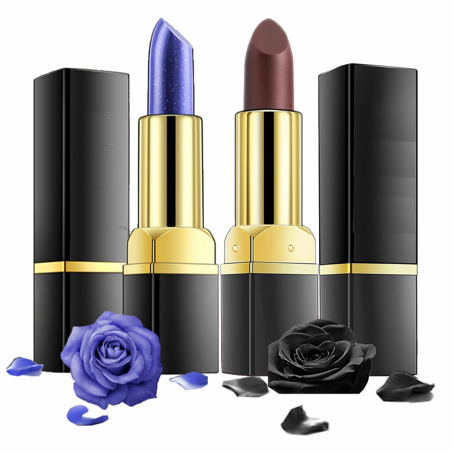 2PCS Color Changing Lipstick Set, Magic Color Change Lip Gloss Smudge Proof Nutritious Balm Tinted,Naturally Hydrating Long Lasting,Temperature Change Moisturizer Lip Stick, (Blue Black Rose)