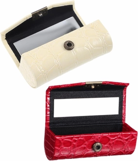 2pcs Vintage Pu Leather Lipstick Box with Mirror Portable Lipstick Case Organizer for Women Red and Beige Snap Button Closure for Secure Storage for Travel and Touch-ups