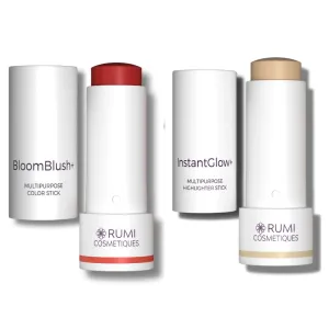 3-in-1 Make Up Stick and Skin Nourishing Highlighter for sensitive skin and older women (BloomBlush  Dusty Rose, InstantGlow  Vanilla)