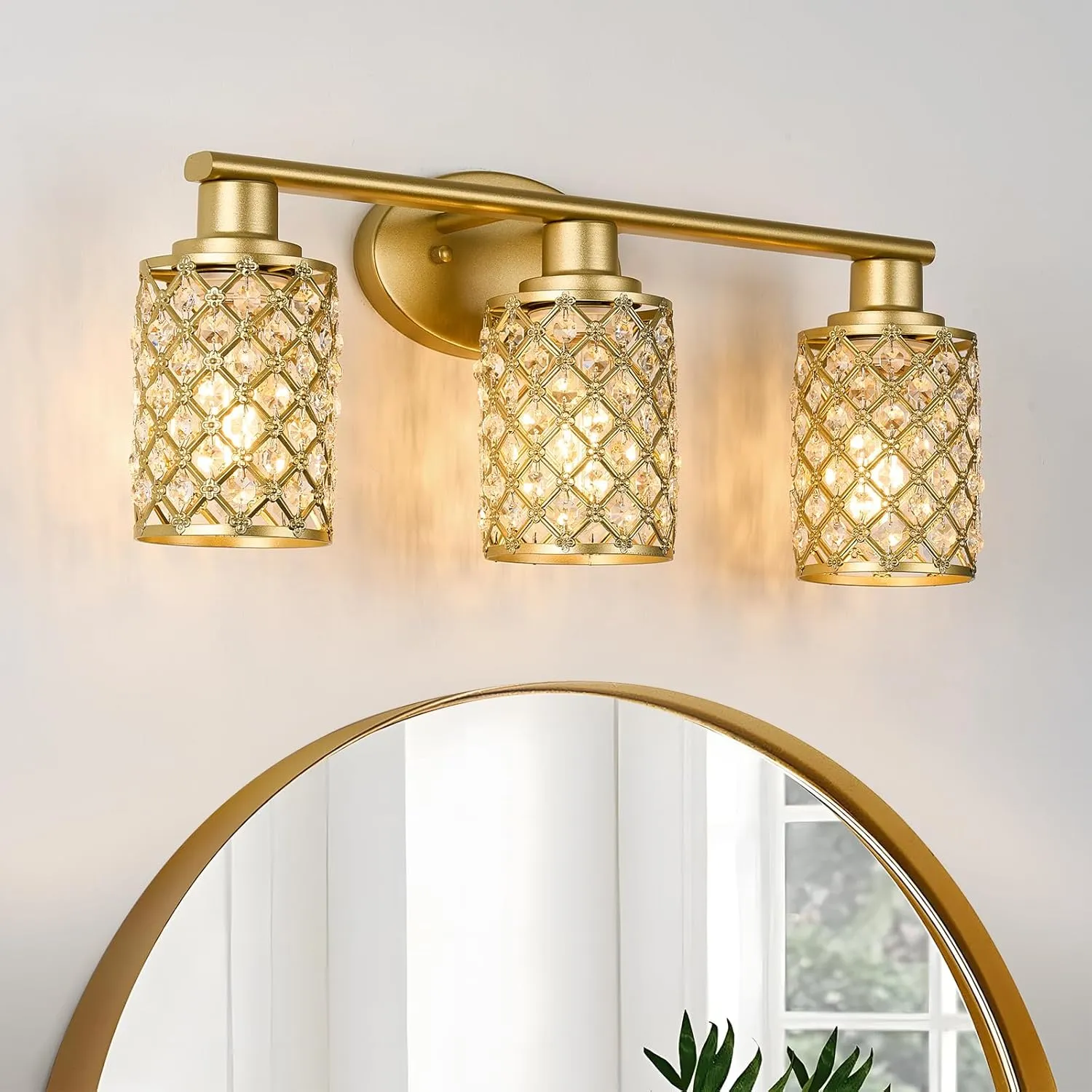 3 Light Gold Vanity Light Fixtures, Modern Farmhouse Vanity Light, Bathroom Lights Over Mirror,Crystal Vanity Lighting Fixtures for Bathroom,Powder Room