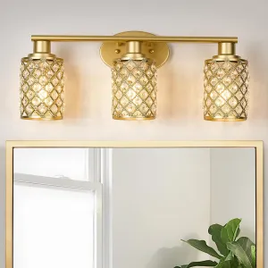 3 Light Gold Vanity Light Fixtures, Modern Farmhouse Vanity Light, Bathroom Lights Over Mirror,Crystal Vanity Lighting Fixtures for Bathroom,Powder Room