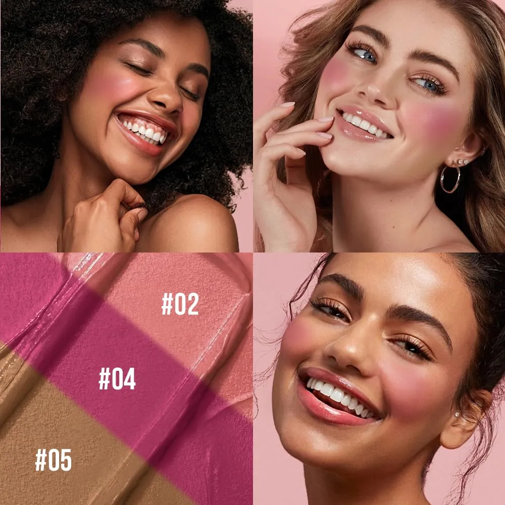 3 Pcs Multi-Use Makeup Cream Blush Stick Set, Unidollss 3-in-1 Buildable Bronzer Blush Stick Set, Hydrating formula, All day wear, Easy Application with a Random Accessory Included(02,04,05)