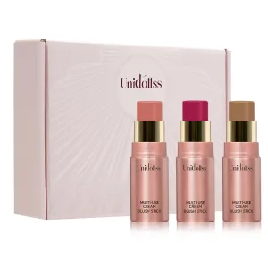 3 Pcs Multi-Use Makeup Cream Blush Stick Set, Unidollss 3-in-1 Buildable Bronzer Blush Stick Set, Hydrating formula, All day wear, Easy Application with a Random Accessory Included(02,04,05)