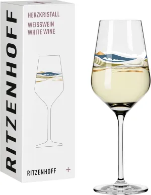 3011007 White Wine Glass 300 ml - Series Heart Crystal No. 7 - with Landscape Motif in Rose Gold - Made in Germany