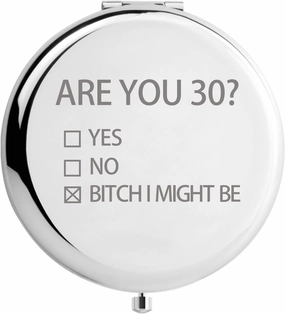 30th Birthday Gifts for Women Funny Compact Mirror, 30 Years Old Gifts for Friends Female Makeup Mirror (are You 30)