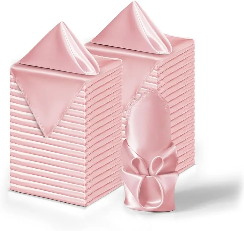 36 Pack Square Satin Dinner Napkins, 16x16 Inches Silky Soft Smooth Table Cloth Napkins for Restaurant Weddings Banquet Party Decoration, Blush Pink