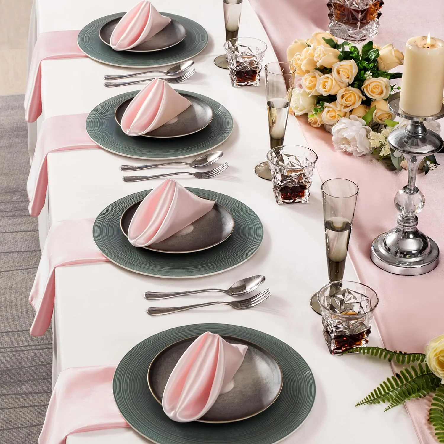 36 Pack Square Satin Dinner Napkins, 16x16 Inches Silky Soft Smooth Table Cloth Napkins for Restaurant Weddings Banquet Party Decoration, Blush Pink