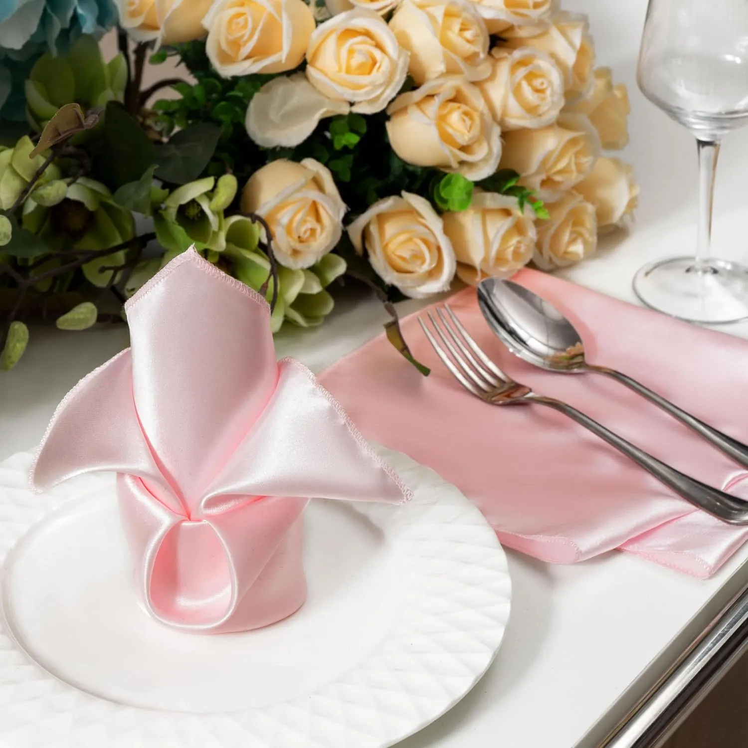 36 Pack Square Satin Dinner Napkins, 16x16 Inches Silky Soft Smooth Table Cloth Napkins for Restaurant Weddings Banquet Party Decoration, Blush Pink