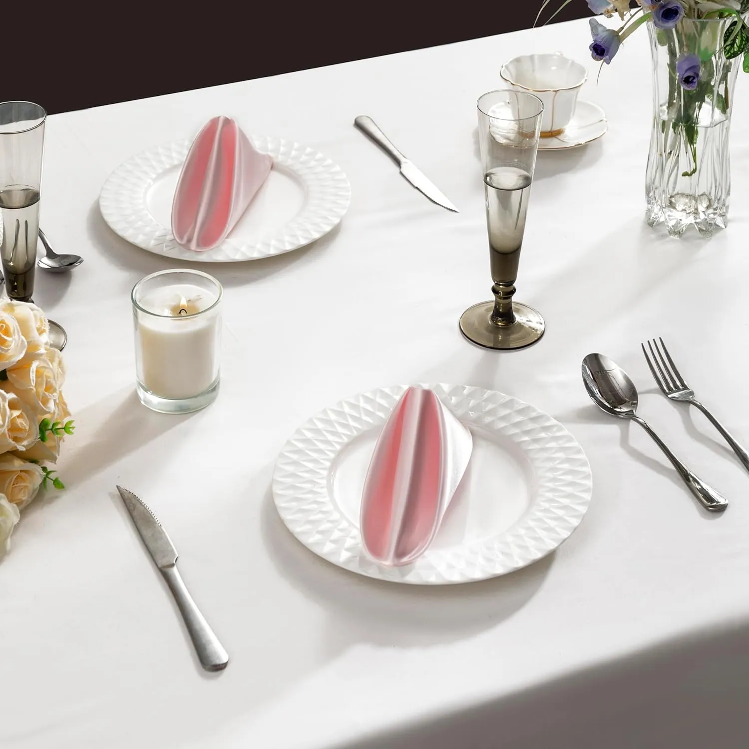 36 Pack Square Satin Dinner Napkins, 16x16 Inches Silky Soft Smooth Table Cloth Napkins for Restaurant Weddings Banquet Party Decoration, Blush Pink