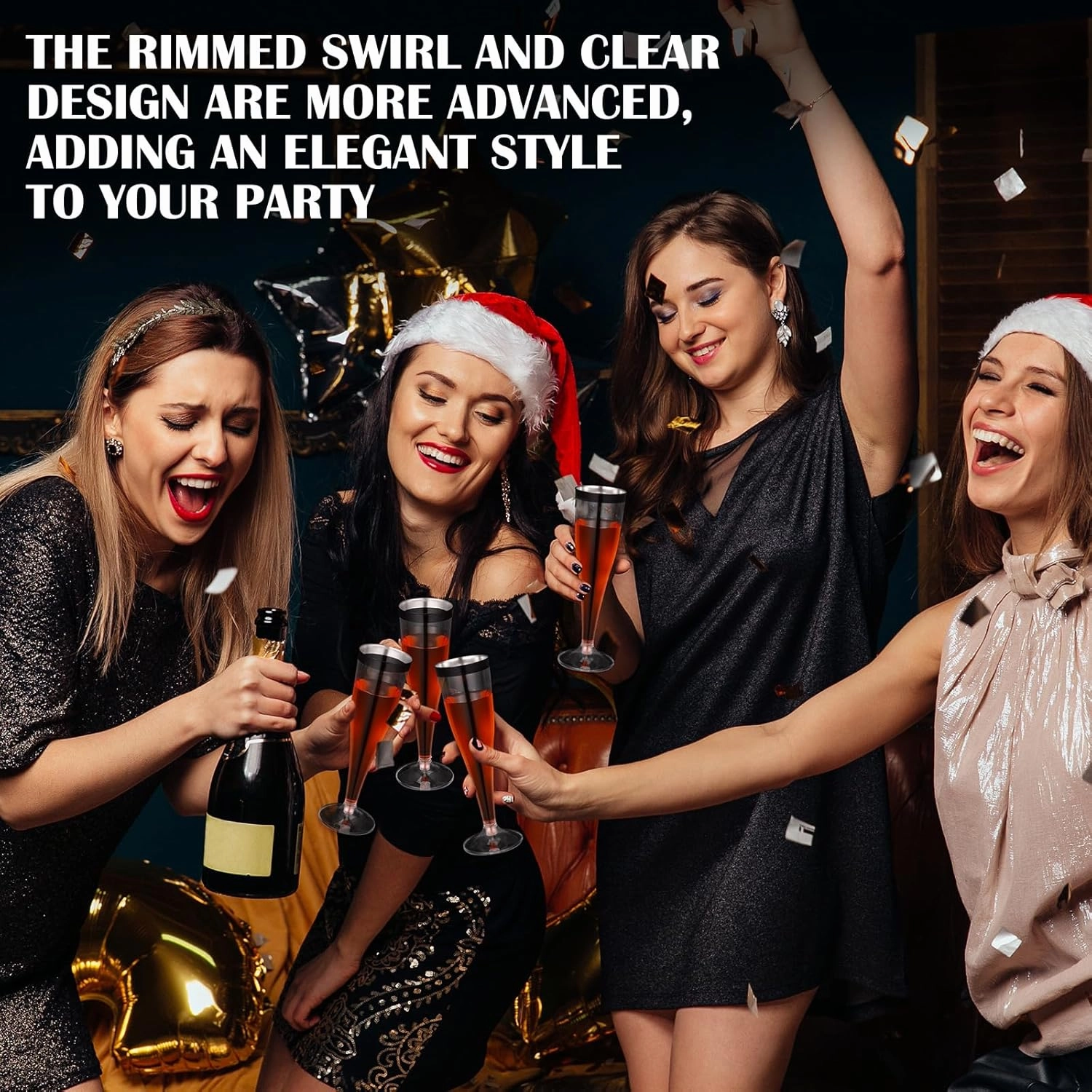 36 Pcs Disposable Plastic Champagne Flutes 4. 5 oz Clear Toasting Glasses Plastic Cocktail Cups Wine Champagne Glass for Wedding Graduation Birthday Party Decoration (Black)