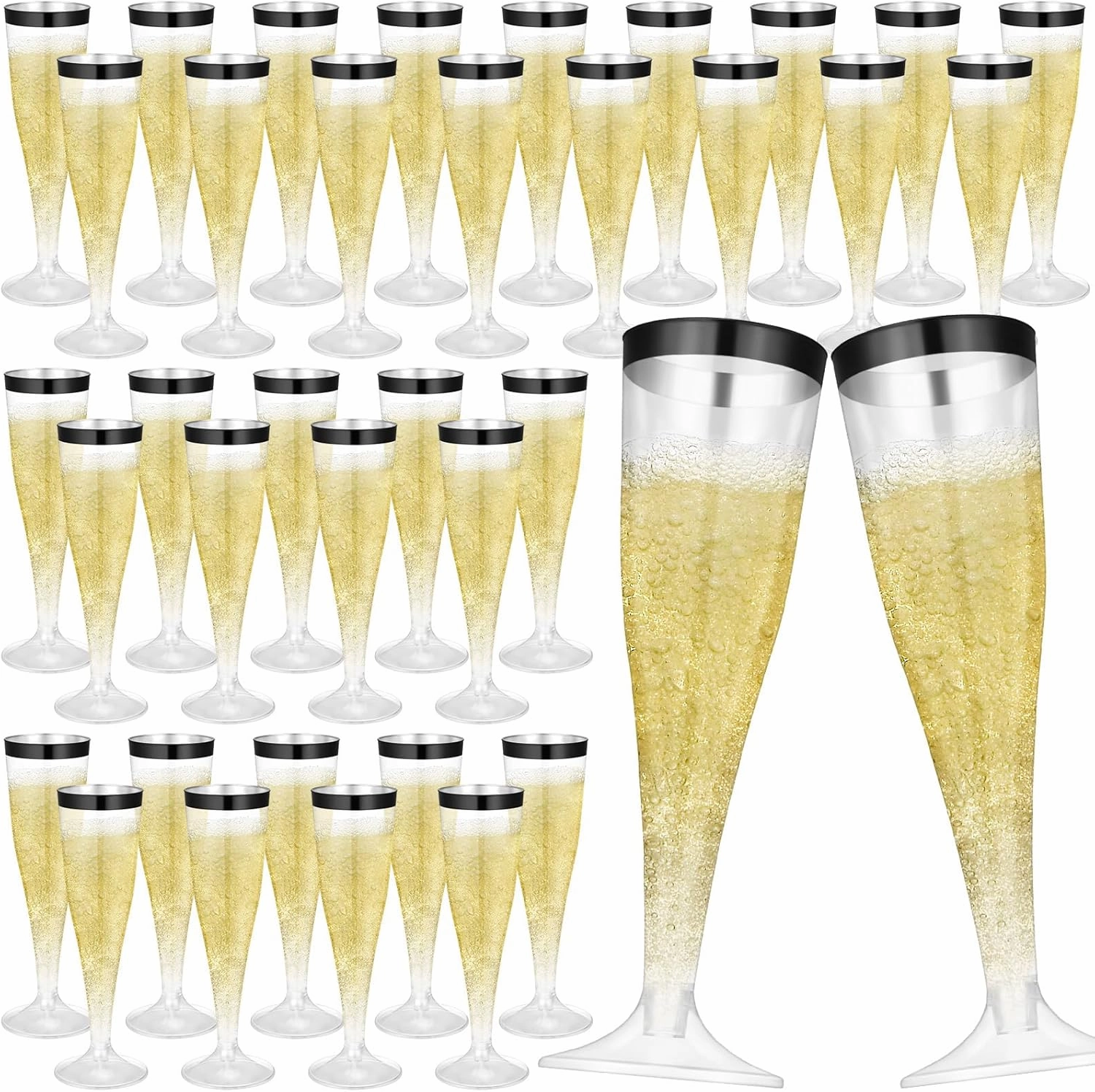 36 Pcs Disposable Plastic Champagne Flutes 4. 5 oz Clear Toasting Glasses Plastic Cocktail Cups Wine Champagne Glass for Wedding Graduation Birthday Party Decoration (Black)