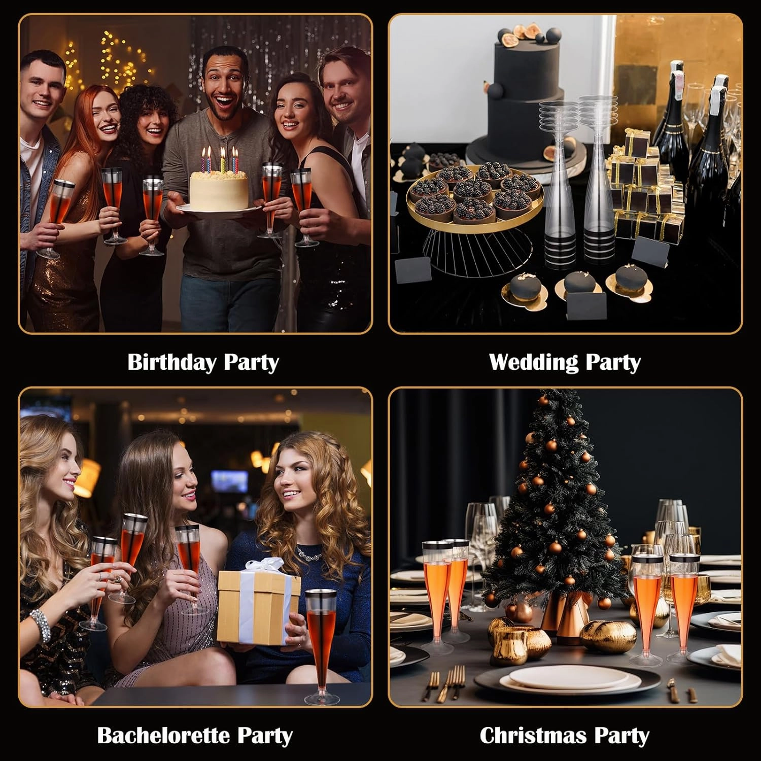 36 Pcs Disposable Plastic Champagne Flutes 4. 5 oz Clear Toasting Glasses Plastic Cocktail Cups Wine Champagne Glass for Wedding Graduation Birthday Party Decoration (Black)