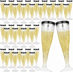 36 Pcs Disposable Plastic Champagne Flutes 4. 5 oz Clear Toasting Glasses Plastic Cocktail Cups Wine Champagne Glass for Wedding Graduation Birthday Party Decoration (Black)