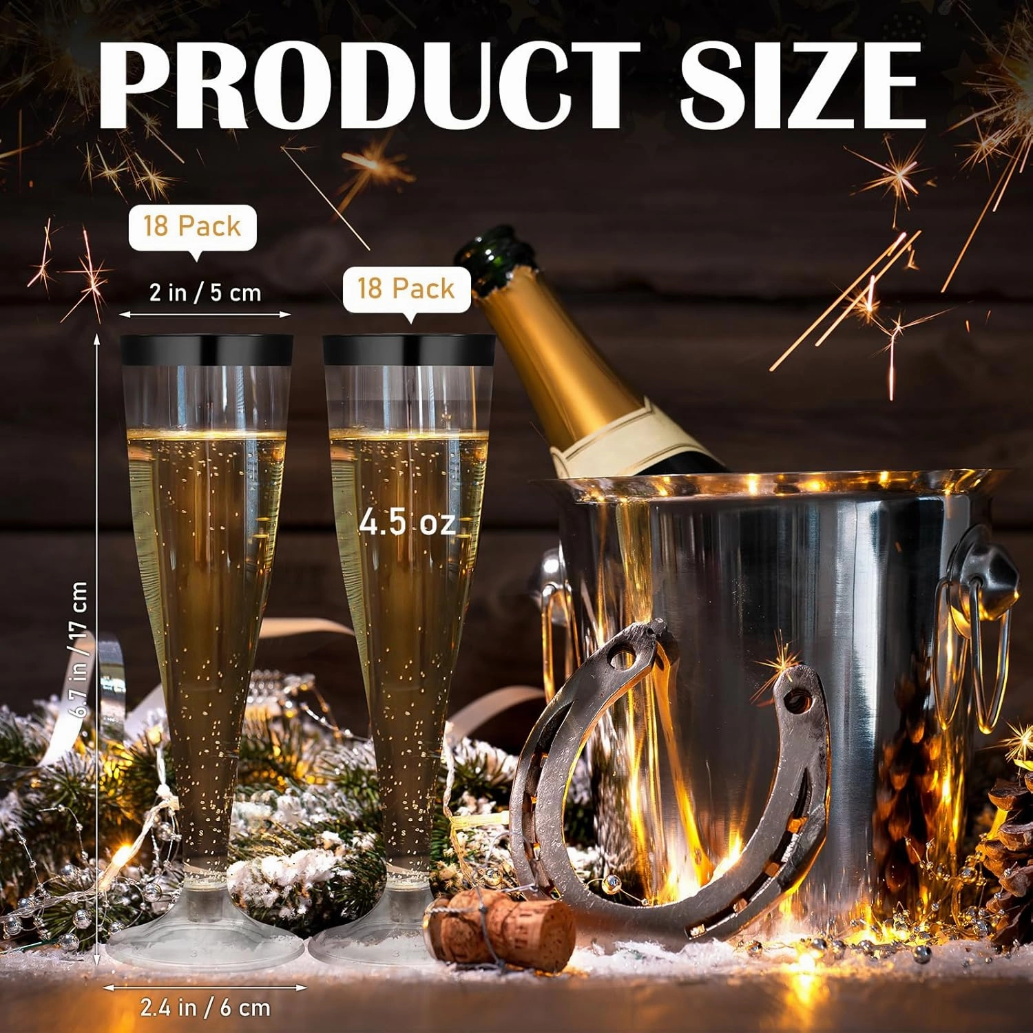 36 Pcs Disposable Plastic Champagne Flutes 4. 5 oz Clear Toasting Glasses Plastic Cocktail Cups Wine Champagne Glass for Wedding Graduation Birthday Party Decoration (Black)