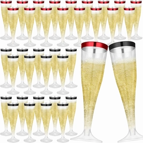 36 Pcs Disposable Plastic Champagne Flutes 4. 5 oz Clear Toasting Glasses Plastic Cocktail Cups Wine Champagne Glass for Wedding Graduation Birthday Party Decoration (Black,Red)