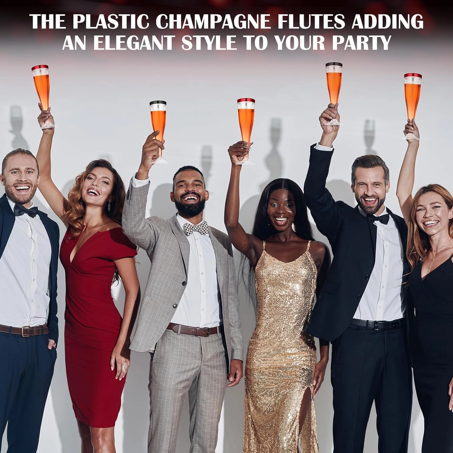 36 Pcs Disposable Plastic Champagne Flutes 4. 5 oz Clear Toasting Glasses Plastic Cocktail Cups Wine Champagne Glass for Wedding Graduation Birthday Party Decoration (Black,Red)