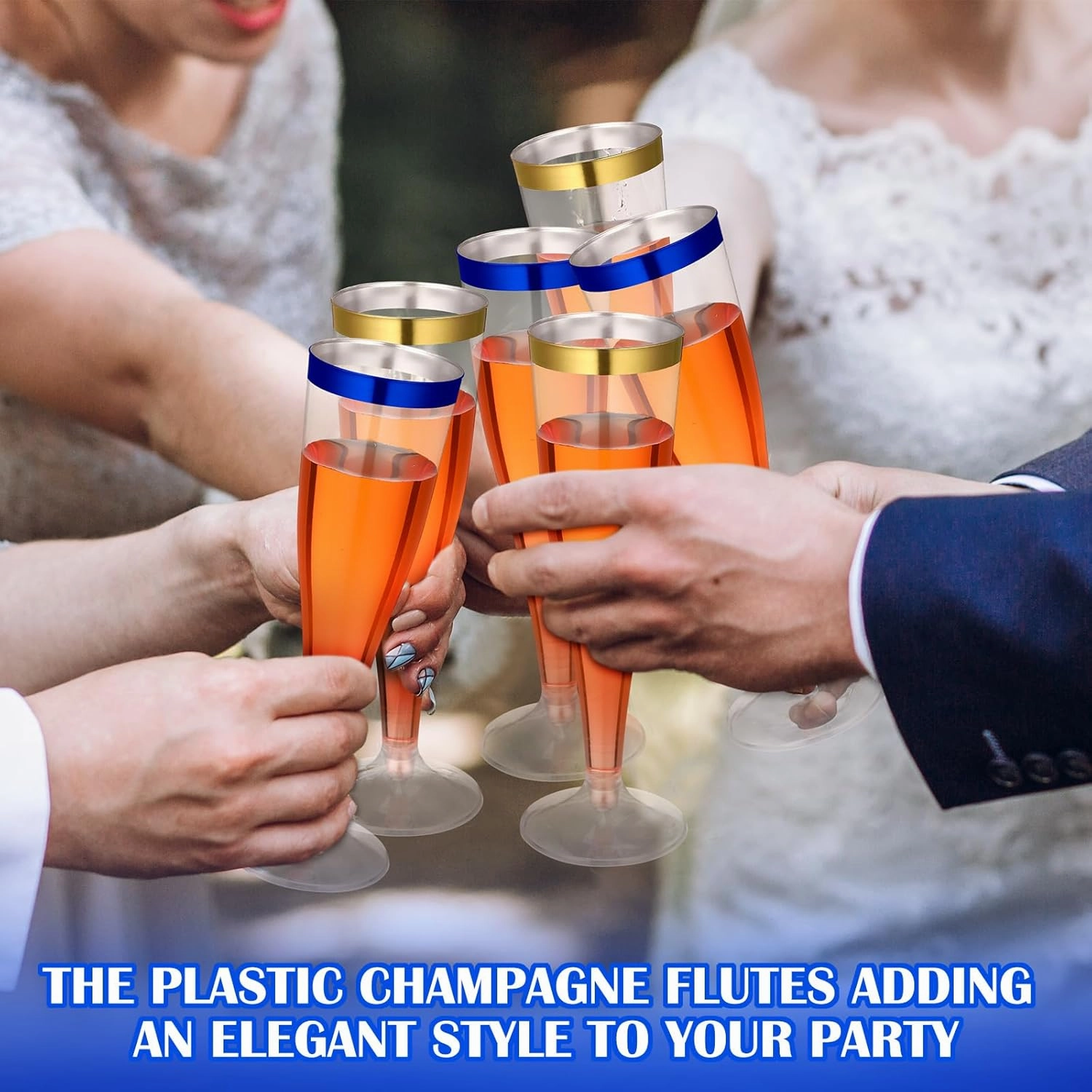 36 Pcs Disposable Plastic Champagne Flutes 4. 5 oz Clear Toasting Glasses Plastic Cocktail Cups Wine Champagne Glass for Wedding Graduation Birthday Party Decoration (Blue,Gold)