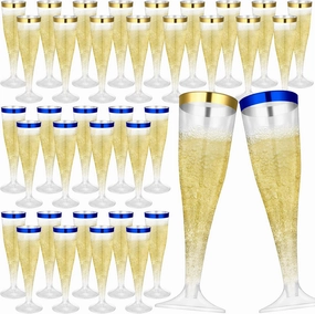 36 Pcs Disposable Plastic Champagne Flutes 4. 5 oz Clear Toasting Glasses Plastic Cocktail Cups Wine Champagne Glass for Wedding Graduation Birthday Party Decoration (Blue,Gold)