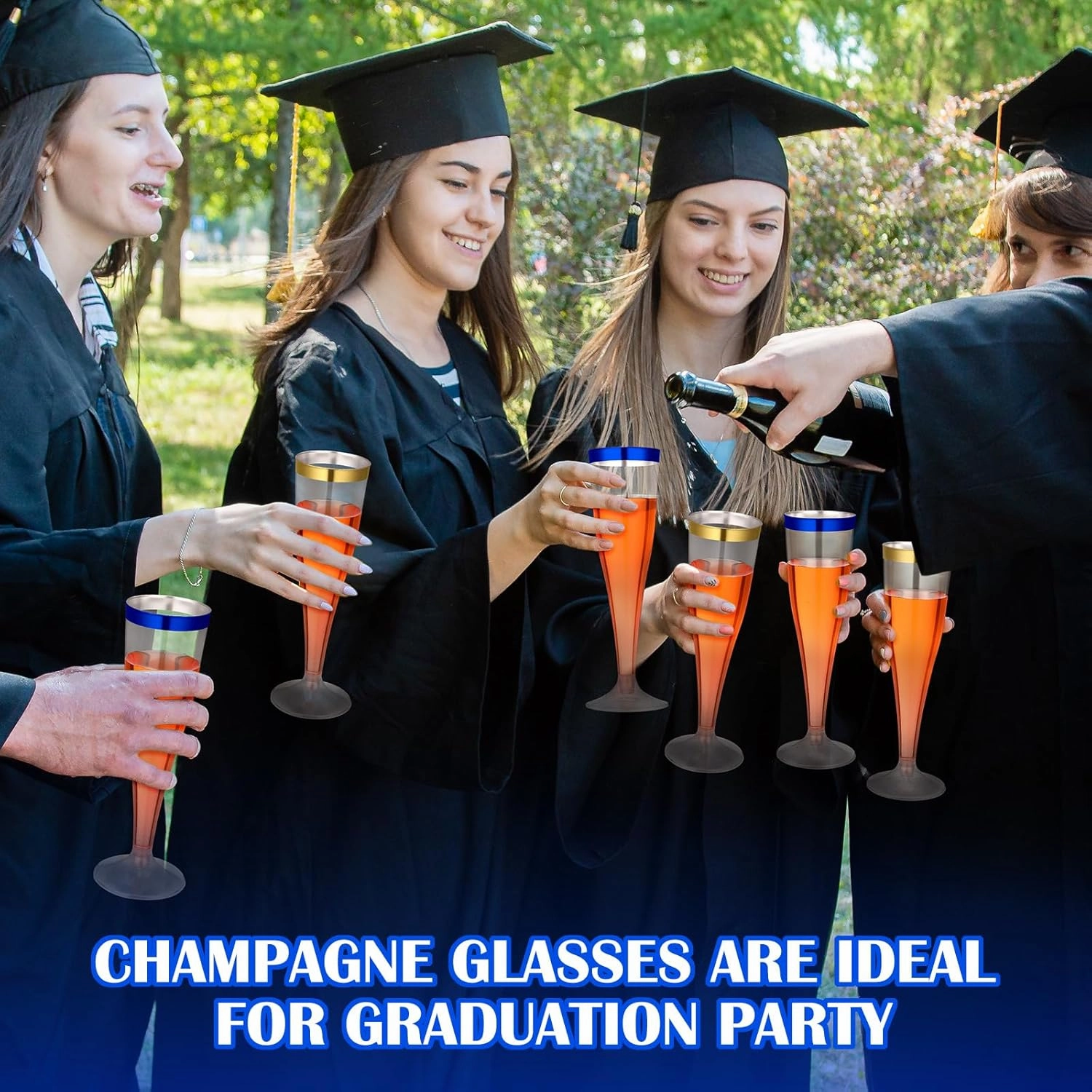 36 Pcs Disposable Plastic Champagne Flutes 4. 5 oz Clear Toasting Glasses Plastic Cocktail Cups Wine Champagne Glass for Wedding Graduation Birthday Party Decoration (Blue,Gold)