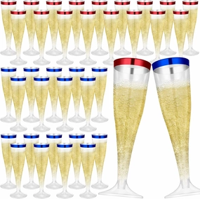 36 Pcs Disposable Plastic Champagne Flutes 4. 5 oz Clear Toasting Glasses Plastic Cocktail Cups Wine Champagne Glass for Wedding Graduation Birthday Party Decoration (Blue,Red)