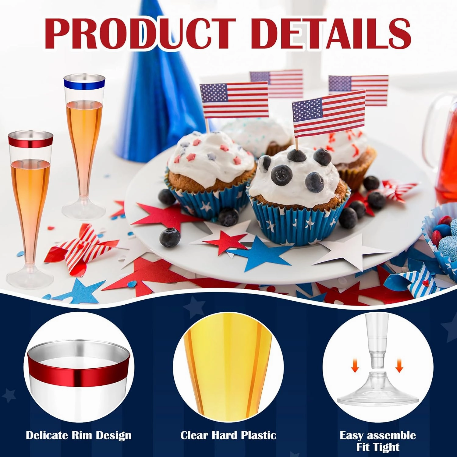 36 Pcs Disposable Plastic Champagne Flutes 4. 5 oz Clear Toasting Glasses Plastic Cocktail Cups Wine Champagne Glass for Wedding Graduation Birthday Party Decoration (Blue,Red)