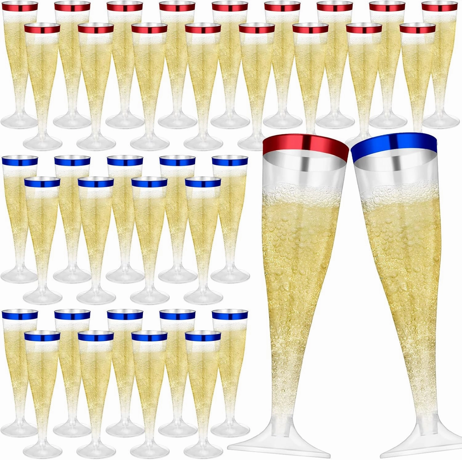 36 Pcs Disposable Plastic Champagne Flutes 4. 5 oz Clear Toasting Glasses Plastic Cocktail Cups Wine Champagne Glass for Wedding Graduation Birthday Party Decoration (Blue,Red)