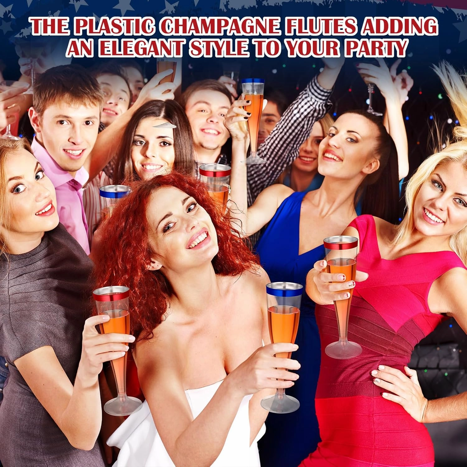 36 Pcs Disposable Plastic Champagne Flutes 4. 5 oz Clear Toasting Glasses Plastic Cocktail Cups Wine Champagne Glass for Wedding Graduation Birthday Party Decoration (Blue,Red)