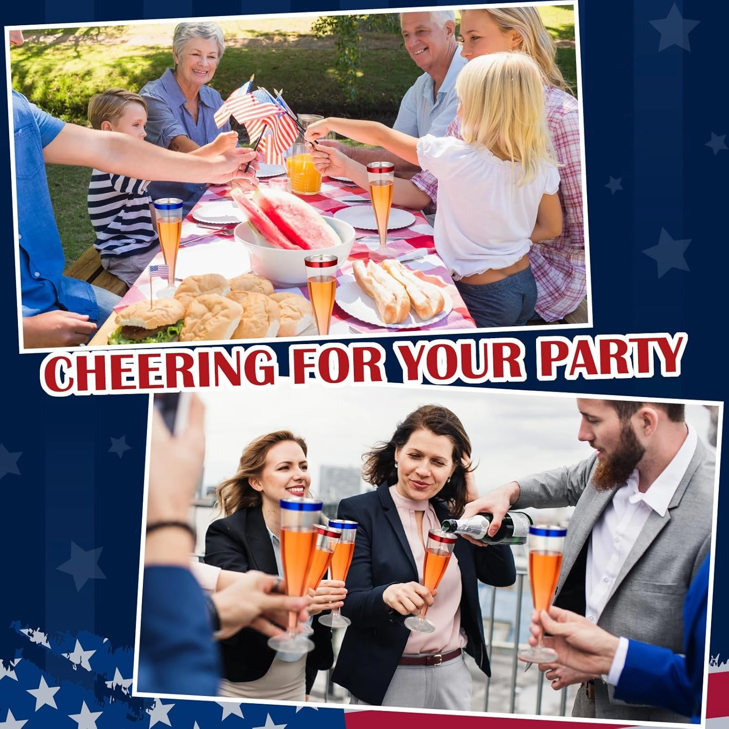 36 Pcs Disposable Plastic Champagne Flutes 4. 5 oz Clear Toasting Glasses Plastic Cocktail Cups Wine Champagne Glass for Wedding Graduation Birthday Party Decoration (Blue,Red)