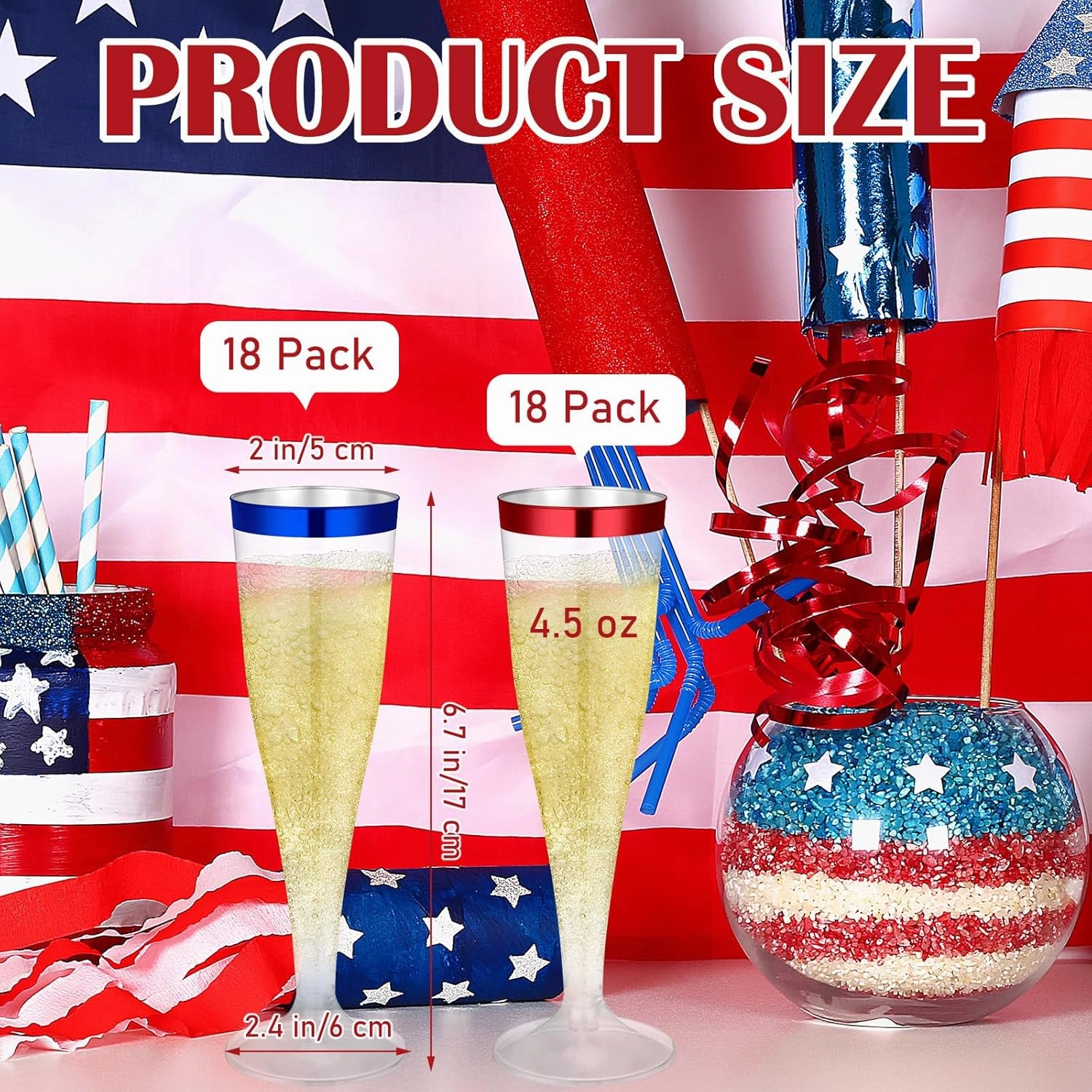 36 Pcs Disposable Plastic Champagne Flutes 4. 5 oz Clear Toasting Glasses Plastic Cocktail Cups Wine Champagne Glass for Wedding Graduation Birthday Party Decoration (Blue,Red)