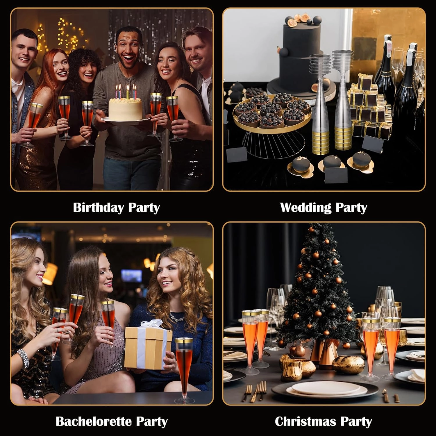36 Pcs Disposable Plastic Champagne Flutes 4. 5 oz Clear Toasting Glasses Plastic Cocktail Cups Wine Champagne Glass for Wedding Graduation Birthday Party Decoration (Gold)