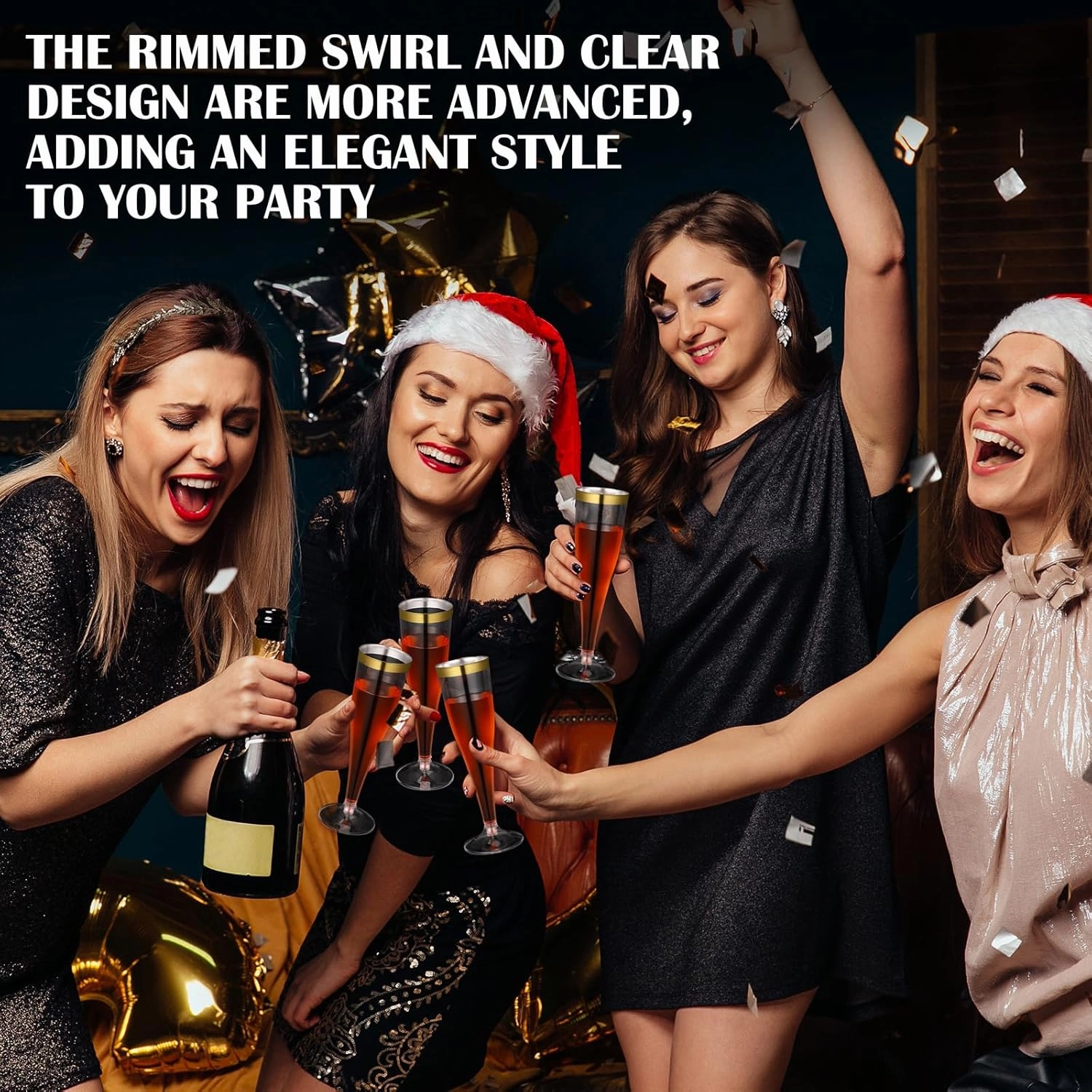36 Pcs Disposable Plastic Champagne Flutes 4. 5 oz Clear Toasting Glasses Plastic Cocktail Cups Wine Champagne Glass for Wedding Graduation Birthday Party Decoration (Gold)