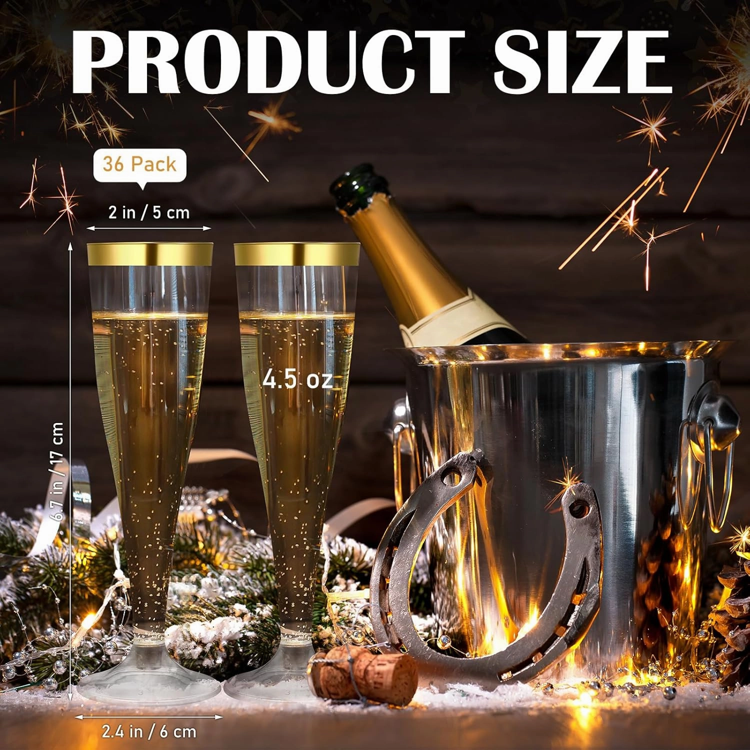 36 Pcs Disposable Plastic Champagne Flutes 4. 5 oz Clear Toasting Glasses Plastic Cocktail Cups Wine Champagne Glass for Wedding Graduation Birthday Party Decoration (Gold)