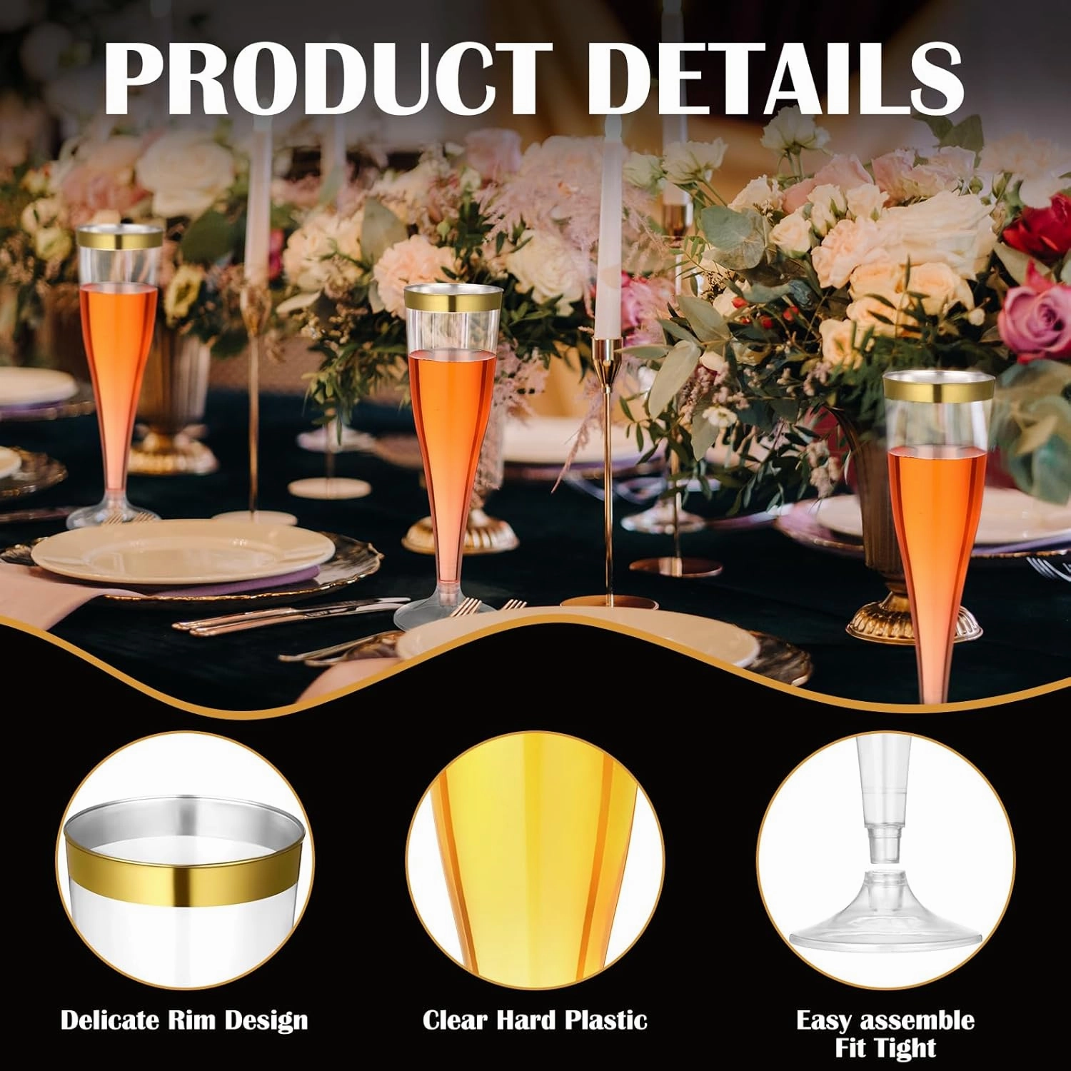 36 Pcs Disposable Plastic Champagne Flutes 4. 5 oz Clear Toasting Glasses Plastic Cocktail Cups Wine Champagne Glass for Wedding Graduation Birthday Party Decoration (Gold)