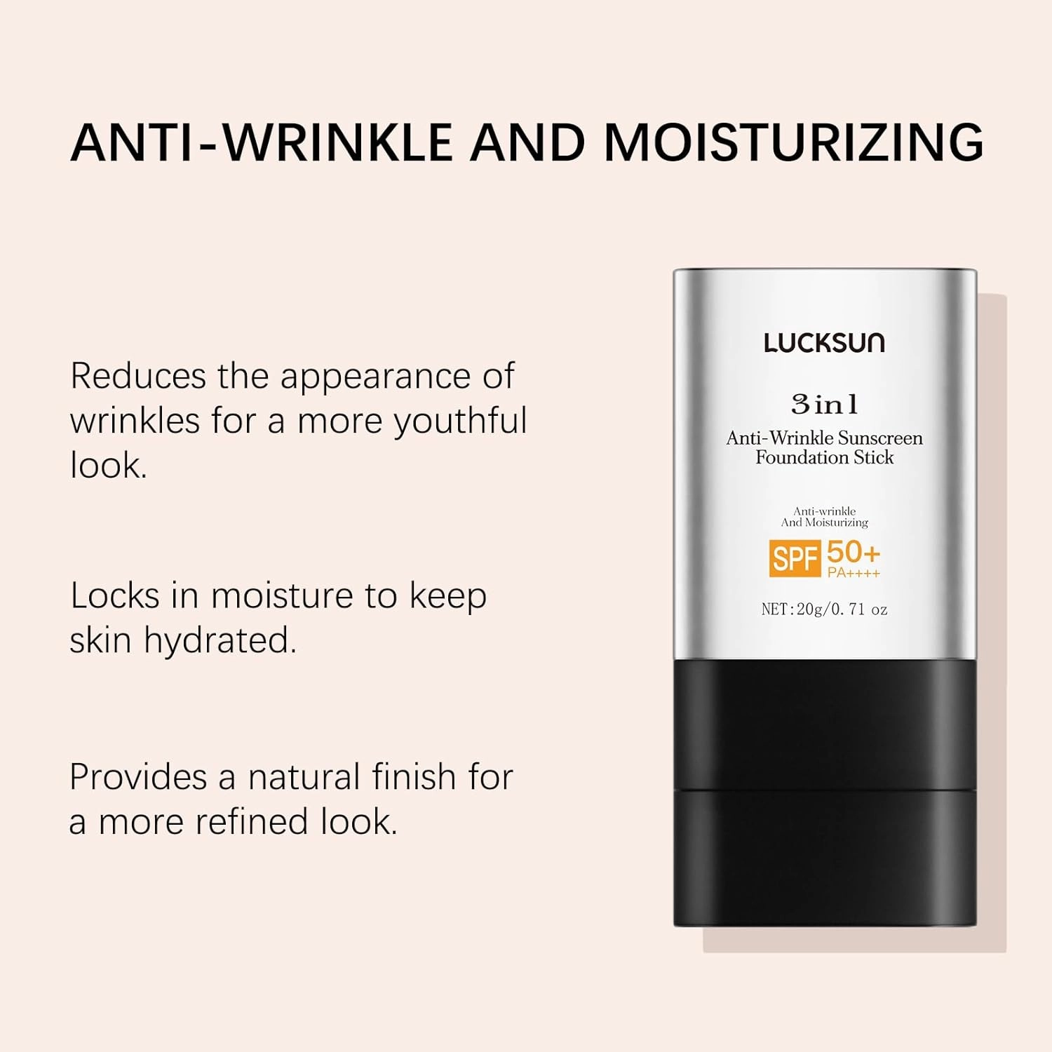 3 in 1 Anti-wrinkle Hydrating Lightweight Foundation Stick Concealer & Makeup, Multi-Use Long-Lasting Formula for All Skin Types (Dark, 20g/0.71oz)