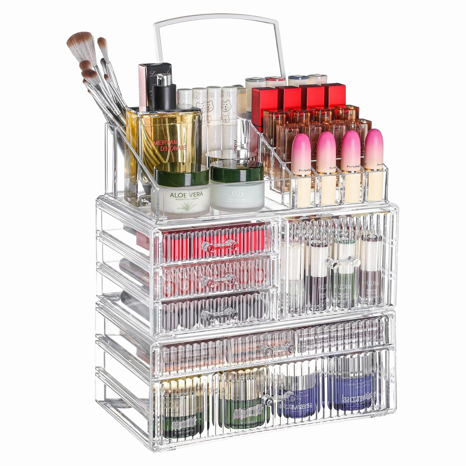 3 Pack Clear Skincare Organizer,Make up Organizers for Vanity - WIth 6 drawers and 1 Mirror- Cosmetic Storage for Dresser Top,Bathroom,Countertop Makeup Organizers for Beauty,Brush,Lipstick,Skin Care