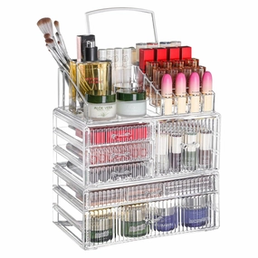 3 Pack Clear Skincare Organizer,Make up Organizers for Vanity - WIth 6 drawers and 1 Mirror- Cosmetic Storage for Dresser Top,Bathroom,Countertop Makeup Organizers for Beauty,Brush,Lipstick,Skin Care