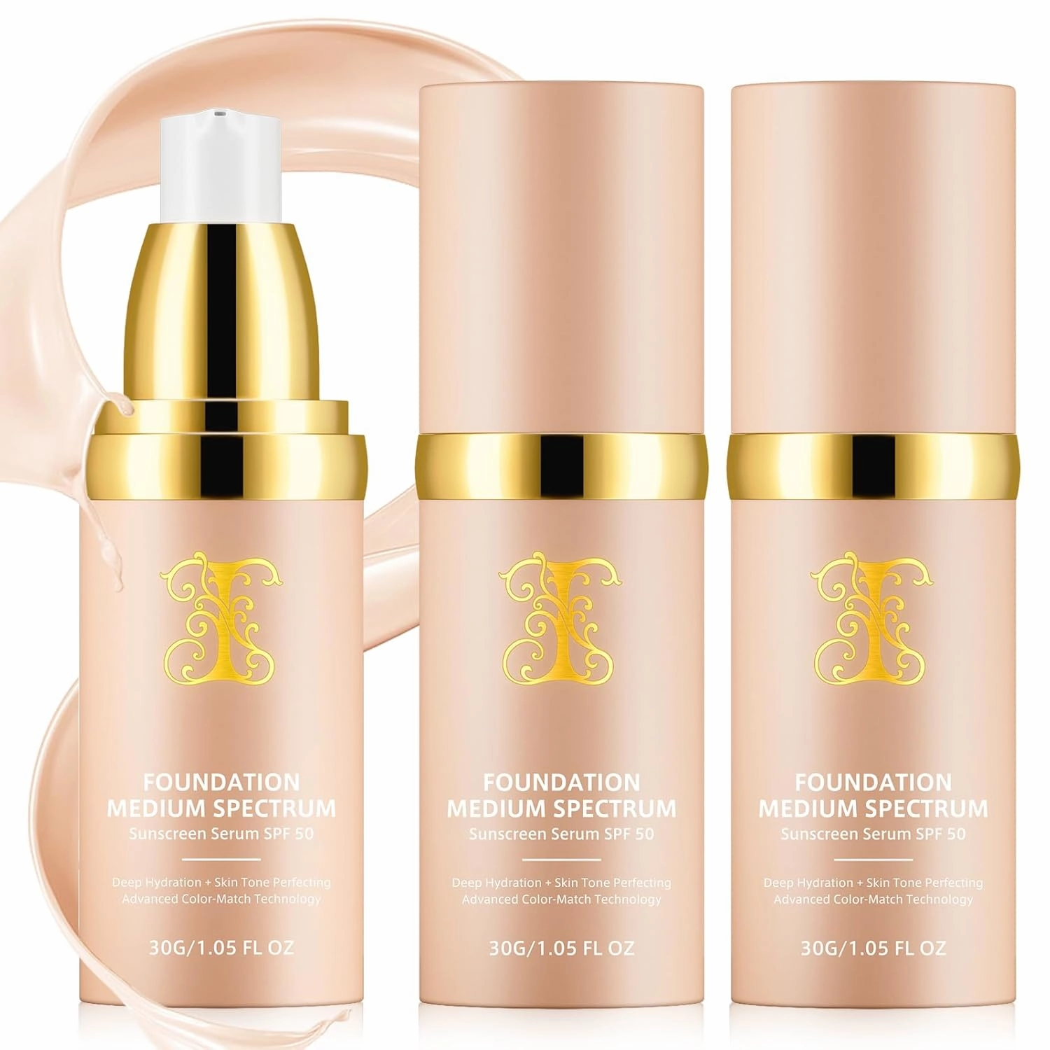 3 Pack Colour Changing Foundation, Foundation 4 in 1 - Light Spectrum with SPF 50 , Hydrating Foundation Color Changing, Concealers Waterproof & Longwearing, Medium Spectrum for Gym, Sport, Dancing