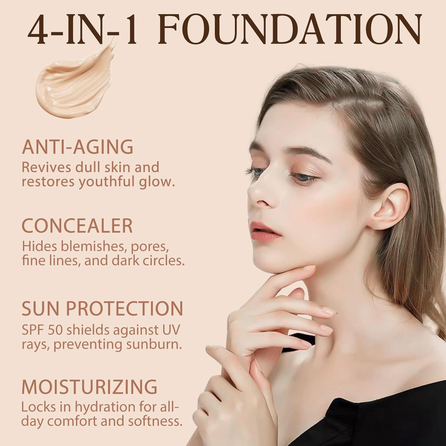 3 Pack Colour Changing Foundation, Foundation 4 in 1 - Light Spectrum with SPF 50 , Hydrating Foundation Color Changing, Concealers Waterproof & Longwearing, Medium Spectrum for Gym, Sport, Dancing