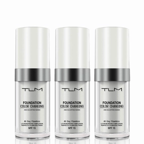 3 PACK TLM Color Changing Foundation Liquid Base All Day Flawless Warm Skin Tone Concealer Cover Cream BB Cream Makeup Base Concealer Cover Moisturizing Fluid for All Skin SPF15