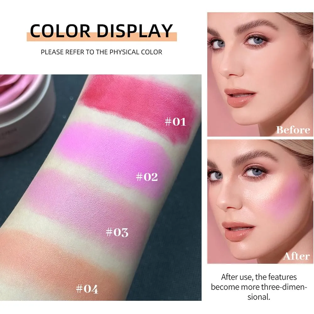3d Rose Petal Blush, Rose Makeup Flower Petal Blush for Cheeks, Natural Glowing Redness Long Lasting Buildable Color, Contouring and Brightening, Makeup Powder blusher as Festival Gifts