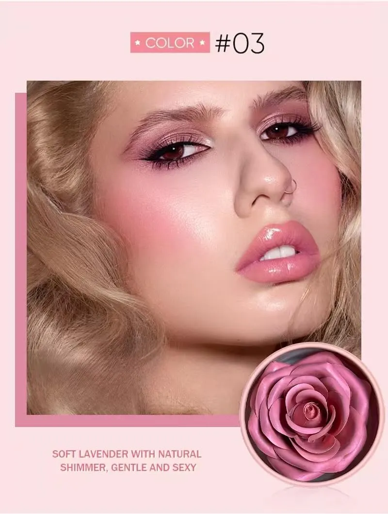 3d Rose Petal Blush, Rose Makeup Flower Petal Blush for Cheeks, Natural Glowing Redness Long Lasting Buildable Color, Contouring and Brightening, Makeup Powder blusher as Festival Gifts