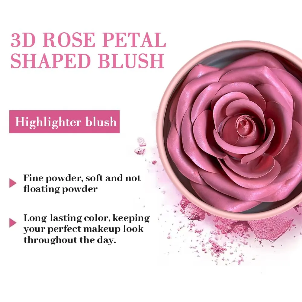 3d Rose Petal Blush, Rose Makeup Flower Petal Blush for Cheeks, Natural Glowing Redness Long Lasting Buildable Color, Contouring and Brightening, Makeup Powder blusher as Festival Gifts